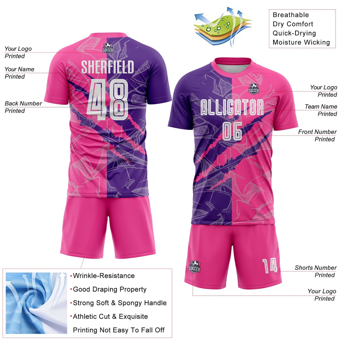 Custom Graffiti Pattern Purple-Pink Scratch Sublimation Soccer Uniform Jersey - Sky-Custom