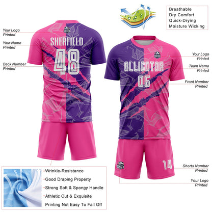 Custom Graffiti Pattern Purple-Pink Scratch Sublimation Soccer Uniform Jersey - Sky-Custom