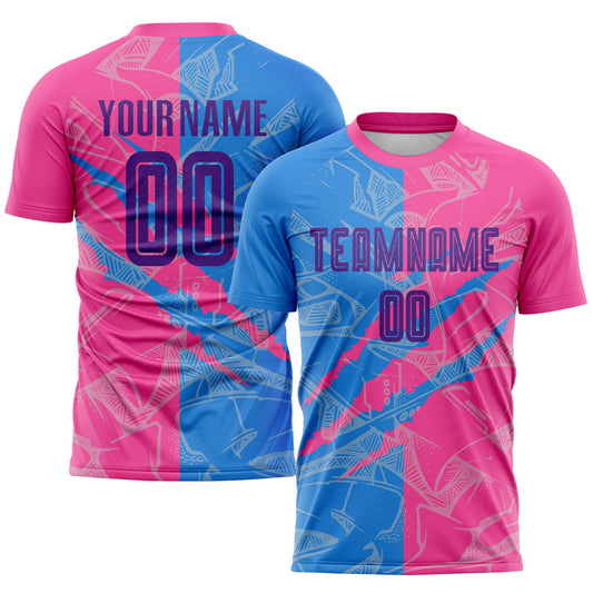 Custom Graffiti Pattern Purple Powder Blue-Pink Scratch Sublimation Soccer Uniform Jersey - Sky-Custom
