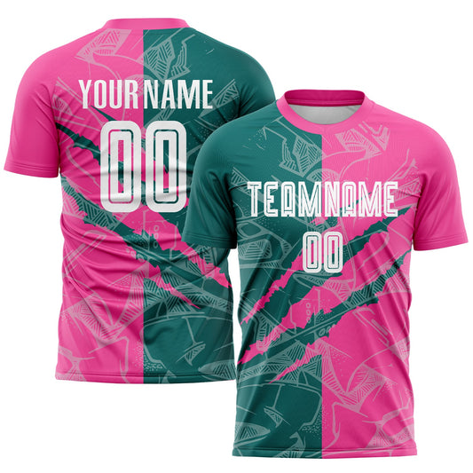 Custom Graffiti Pattern Teal-Pink Scratch Sublimation Soccer Uniform Jersey - Sky-Custom