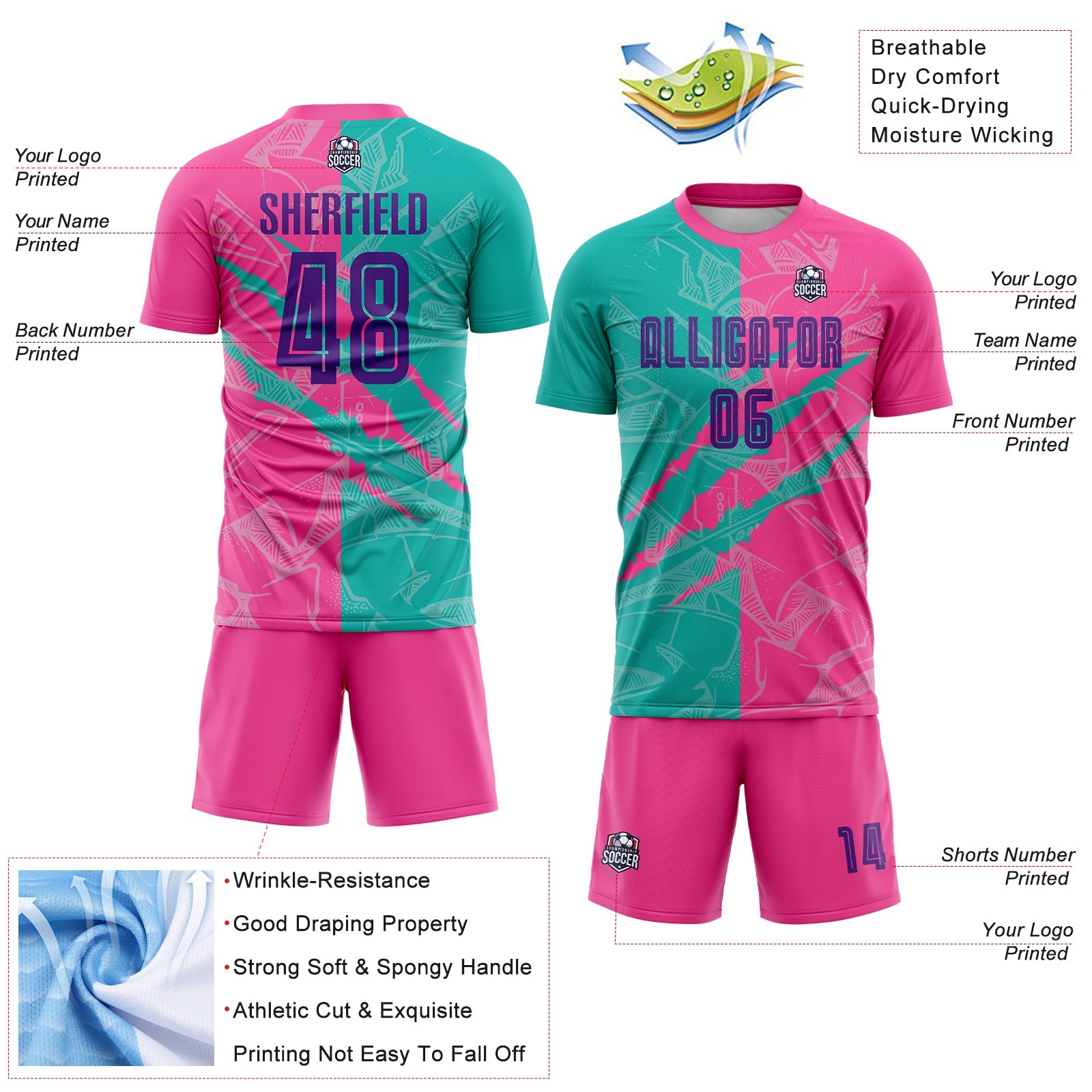 Custom Graffiti Pattern Purple Teal-Pink Scratch Sublimation Soccer Uniform Jersey - Sky-Custom