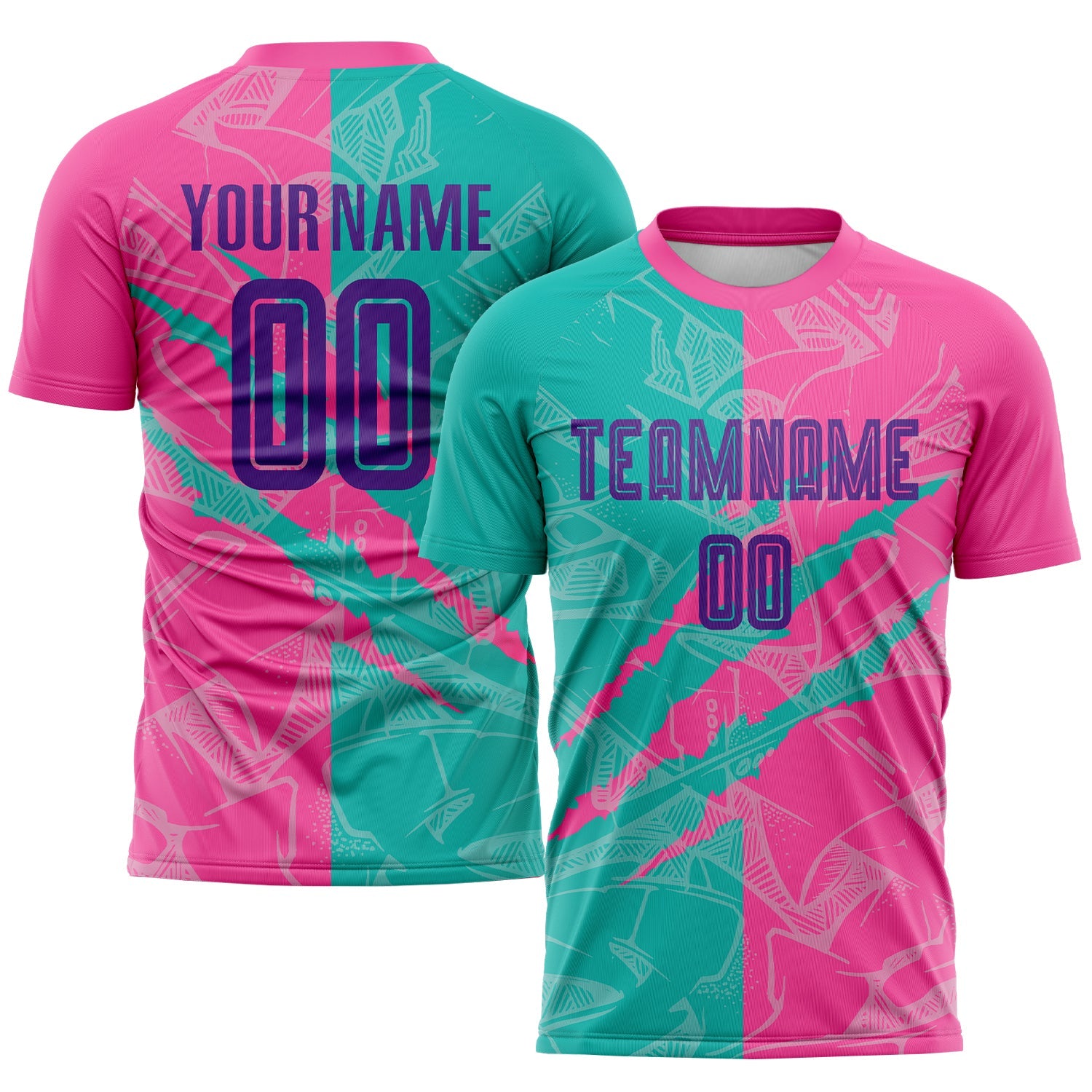 Custom Graffiti Pattern Purple Teal-Pink Scratch Sublimation Soccer Uniform Jersey - Sky-Custom
