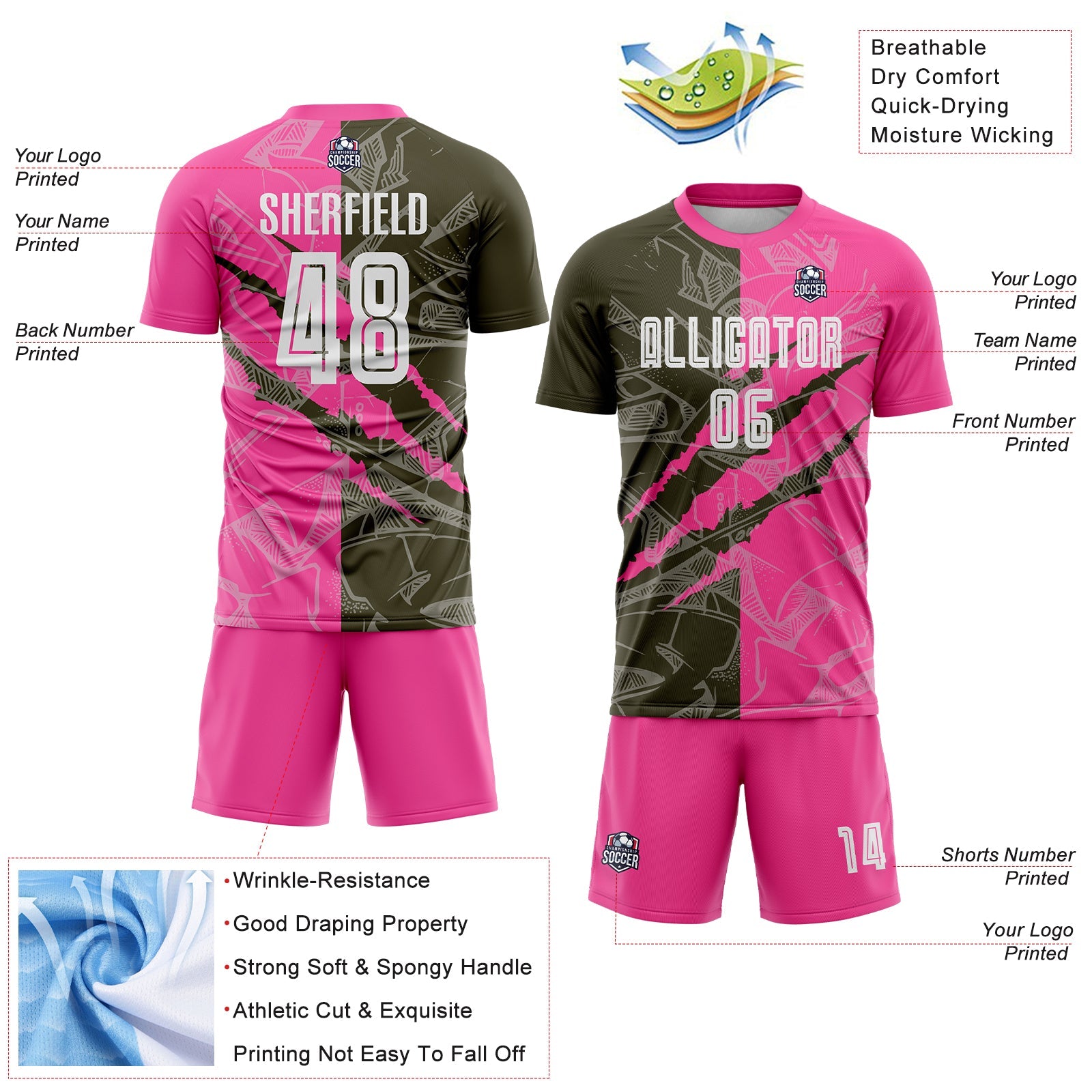 Custom Graffiti Pattern Olive-Pink Scratch Sublimation Soccer Uniform Jersey - Sky-Custom