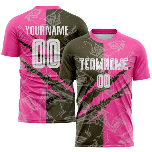 Custom Graffiti Pattern Olive-Pink Scratch Sublimation Soccer Uniform Jersey - Sky-Custom