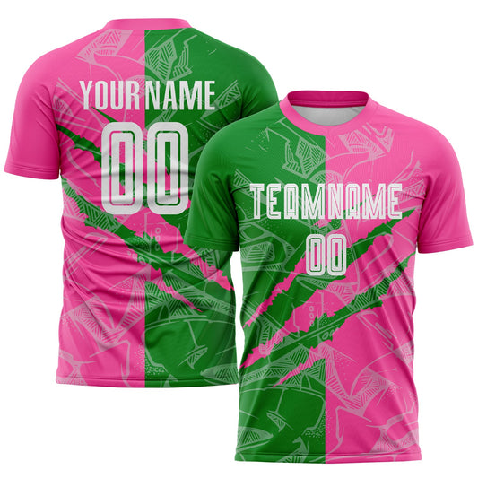 Custom Graffiti Pattern Grass Green-Pink Scratch Sublimation Soccer Uniform Jersey - Sky-Custom