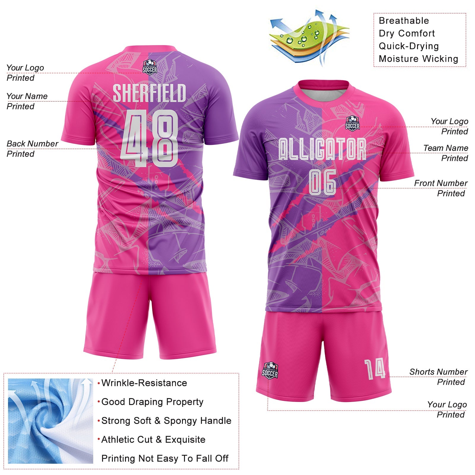 Custom Graffiti Pattern Medium Purple-Pink Scratch Sublimation Soccer Uniform Jersey - Sky-Custom