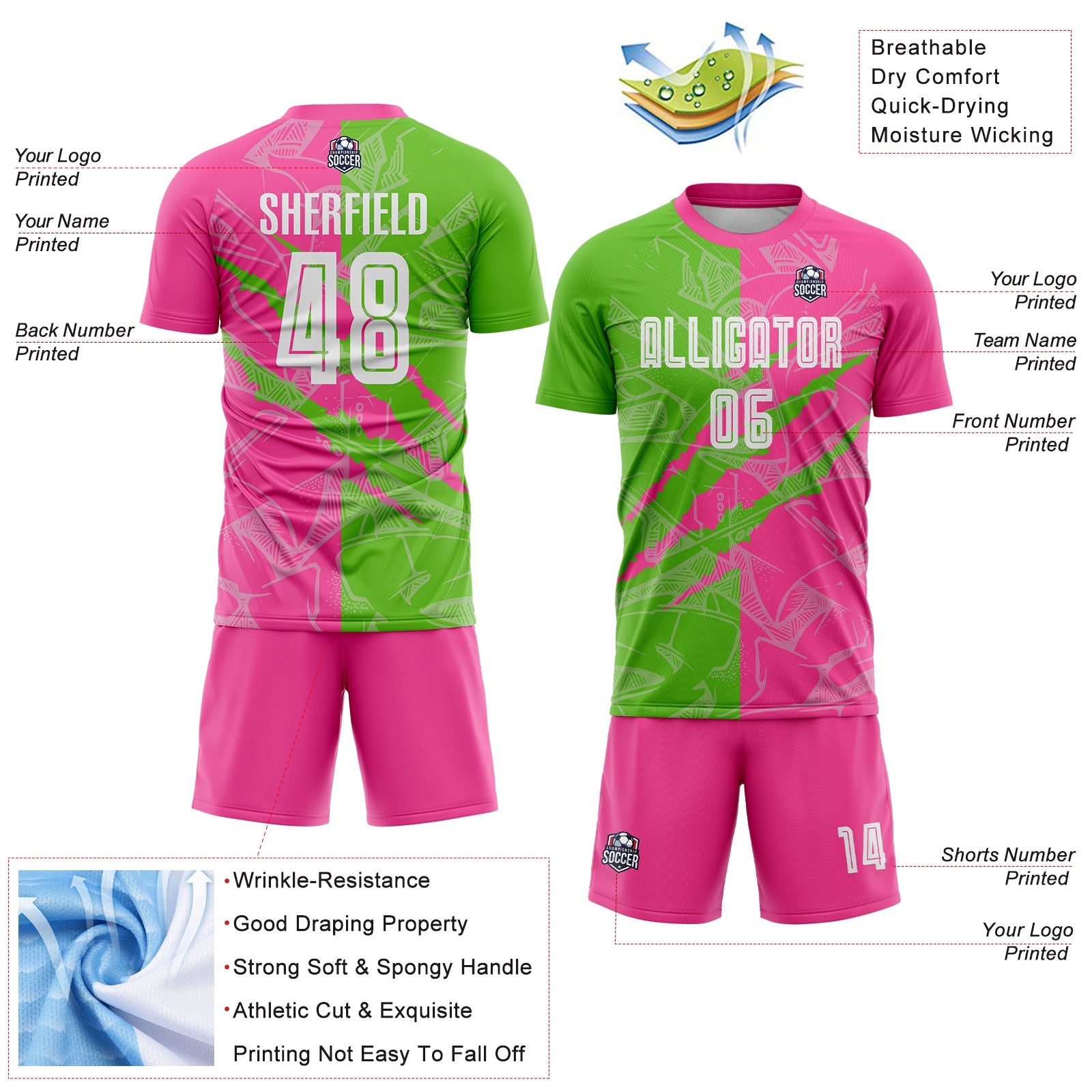Custom Graffiti Pattern Aurora Green-Pink Scratch Sublimation Soccer Uniform Jersey - Sky-Custom