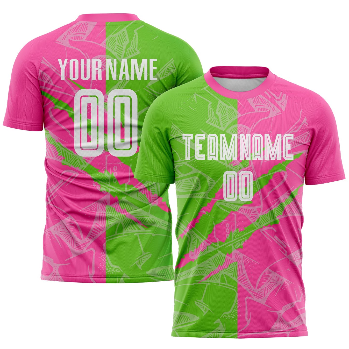Custom Graffiti Pattern Aurora Green-Pink Scratch Sublimation Soccer Uniform Jersey - Sky-Custom