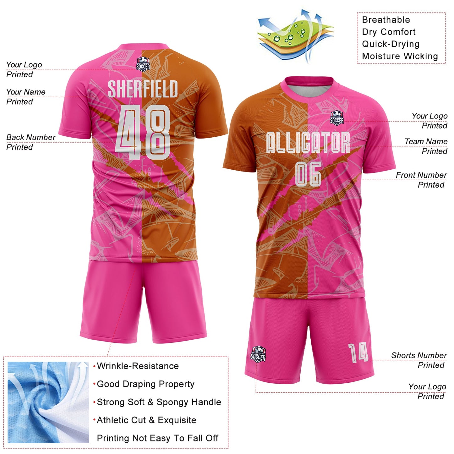 Custom Graffiti Pattern Texas Orange-Pink Scratch Sublimation Soccer Uniform Jersey - Sky-Custom
