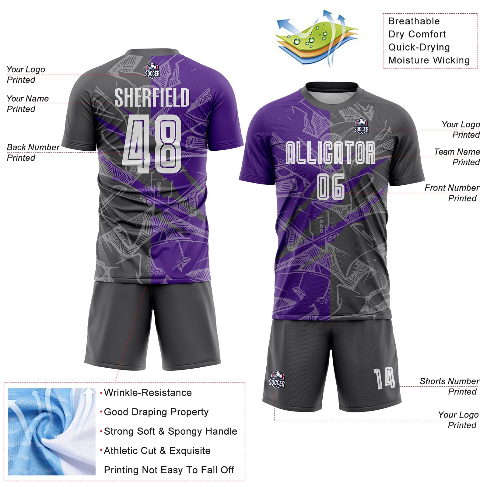 Custom Graffiti Pattern Steel Gray-Purple Scratch Sublimation Soccer Uniform Jersey - Sky-Custom