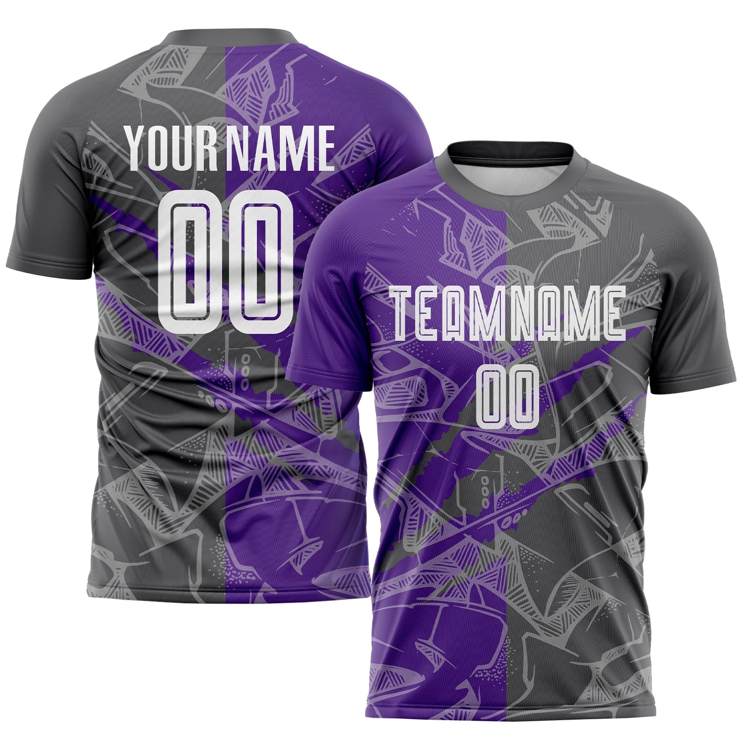Custom Graffiti Pattern Steel Gray-Purple Scratch Sublimation Soccer Uniform Jersey - Sky-Custom
