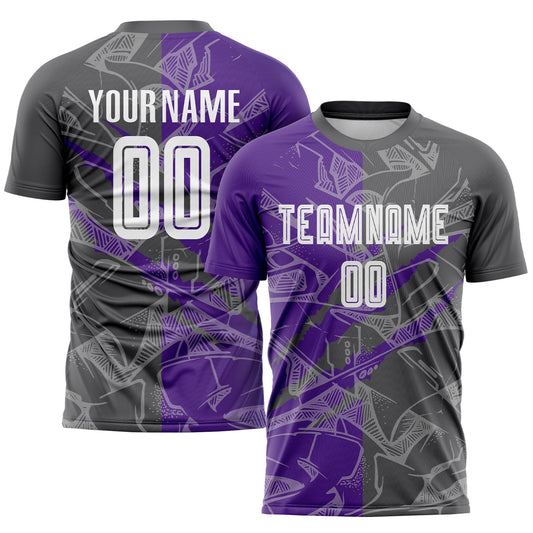 Custom Graffiti Pattern Steel Gray-Purple Scratch Sublimation Soccer Uniform Jersey - Sky-Custom