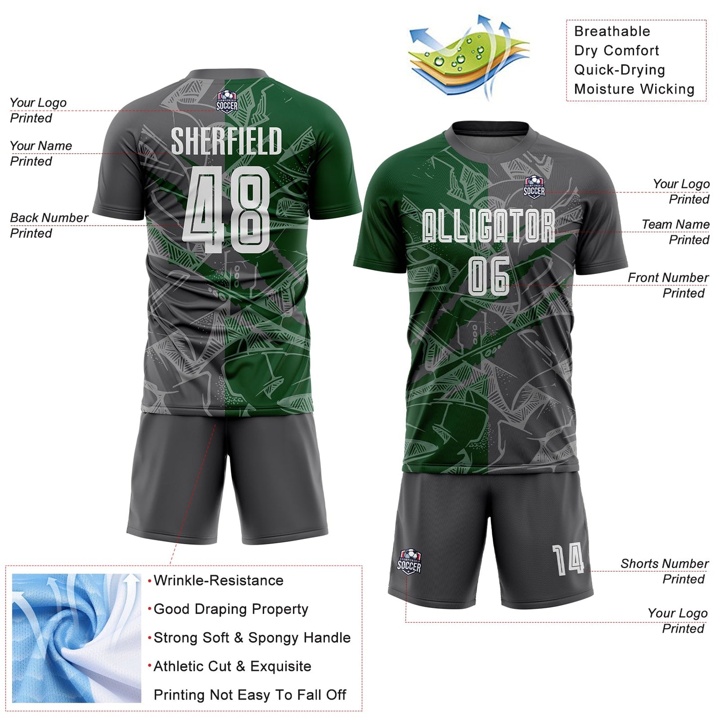 Custom Graffiti Pattern Steel Gray-Green Scratch Sublimation Soccer Uniform Jersey - Sky-Custom
