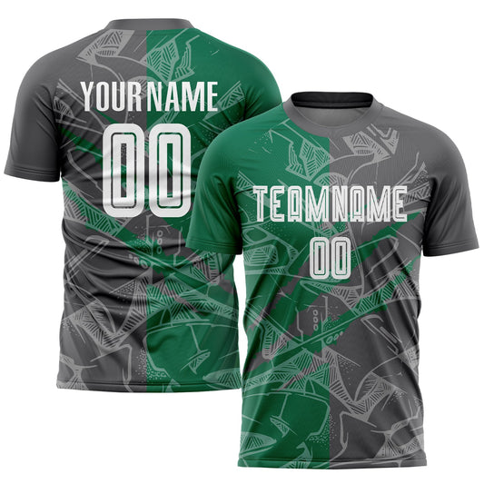 Custom Graffiti Pattern Kelly Green-Steel Gray Scratch Sublimation Soccer Uniform Jersey - Sky-Custom