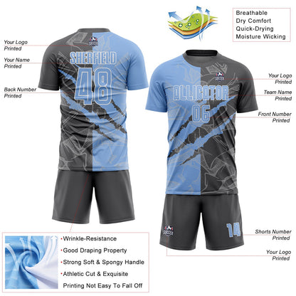 Custom Graffiti Pattern Light Blue-Steel Gray Scratch Sublimation Soccer Uniform Jersey - Sky-Custom
