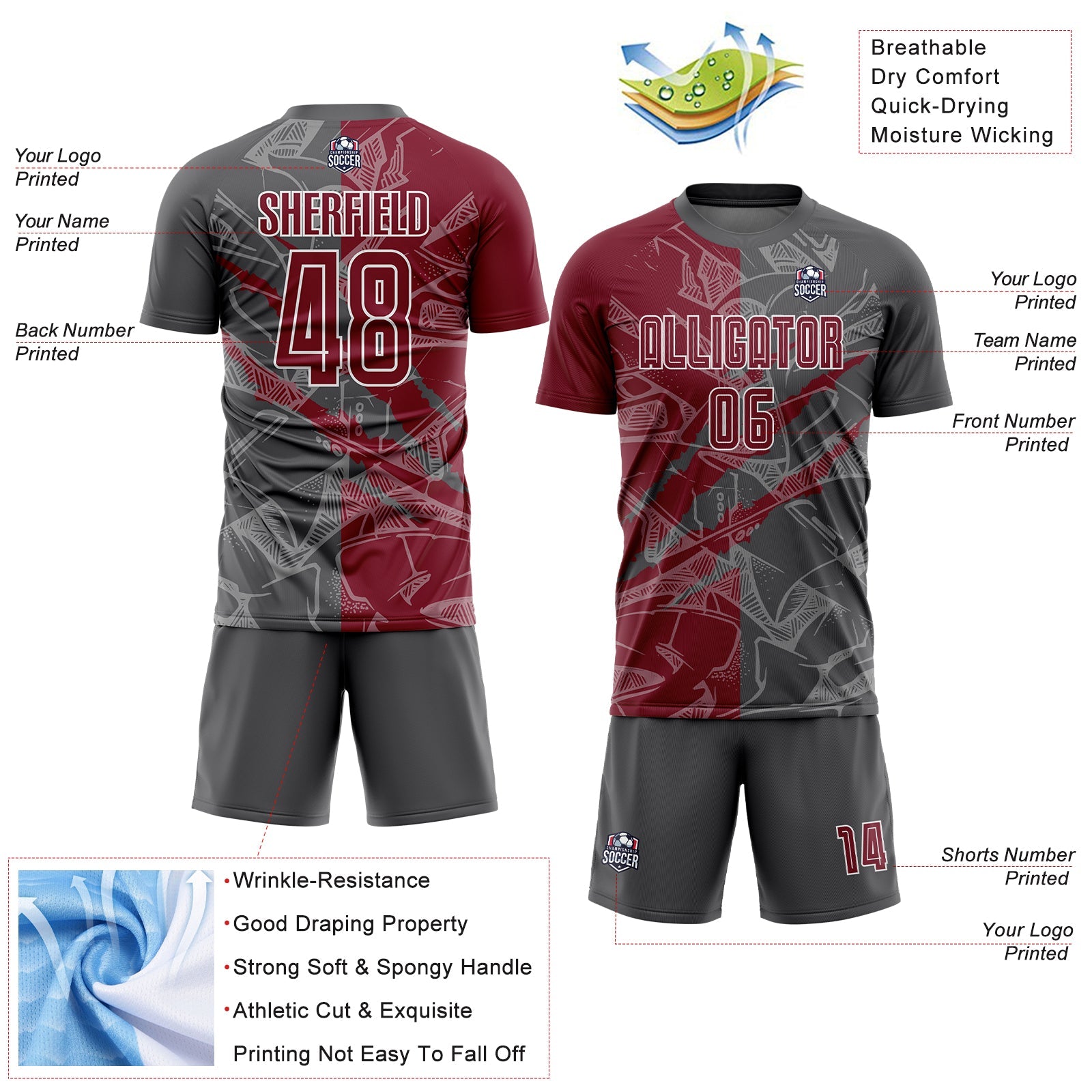 Custom Graffiti Pattern Crimson-Steel Gray Scratch Sublimation Soccer Uniform Jersey - Sky-Custom