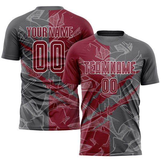 Custom Graffiti Pattern Crimson-Steel Gray Scratch Sublimation Soccer Uniform Jersey - Sky-Custom