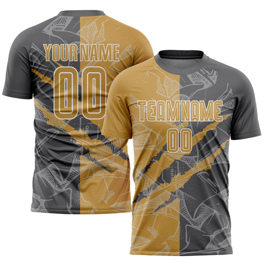 Custom Graffiti Pattern Old Gold-Steel Gray Scratch Sublimation Soccer Uniform Jersey - Sky-Custom