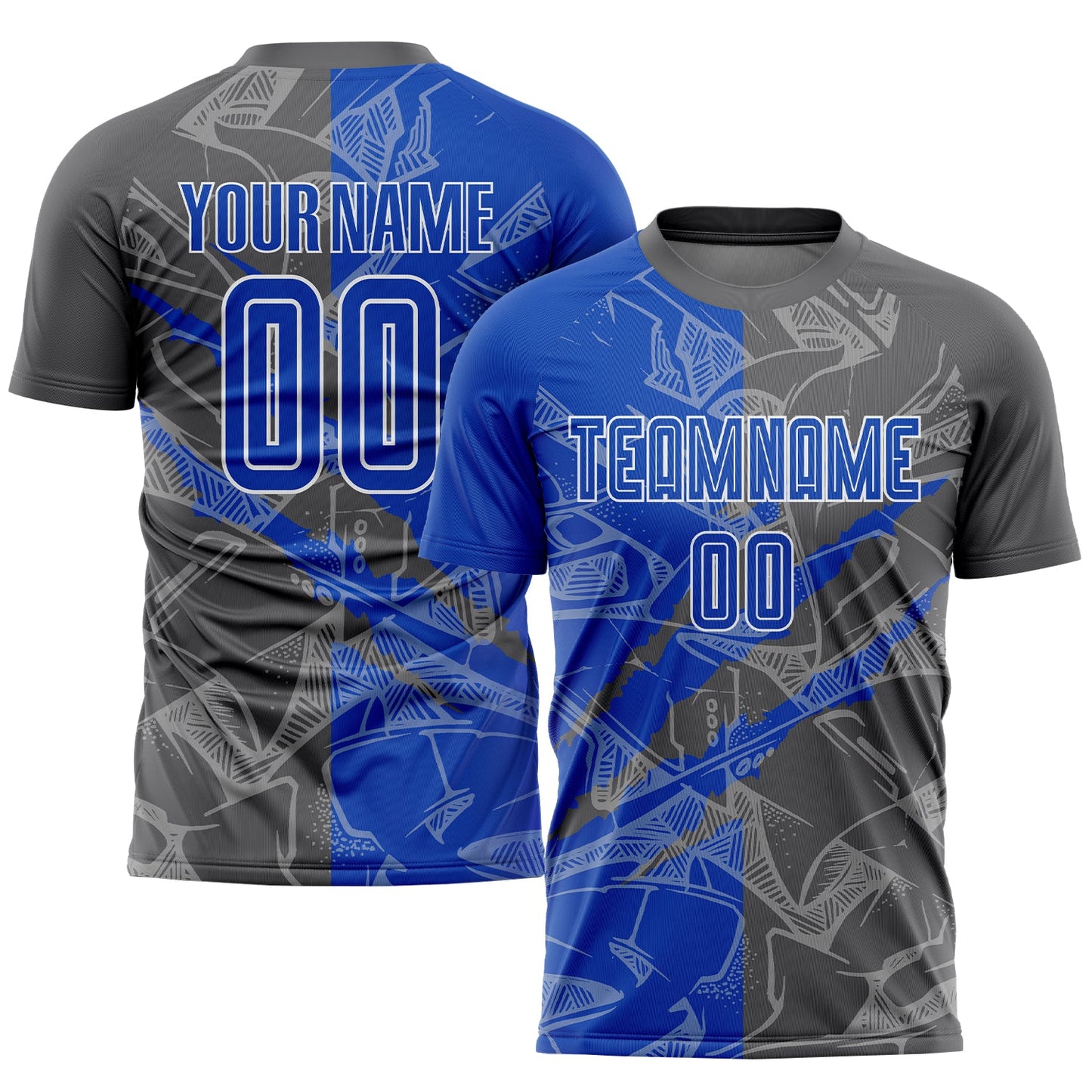 Custom Graffiti Pattern Thunder Blue-Steel Gray Scratch Sublimation Soccer Uniform Jersey - Sky-Custom
