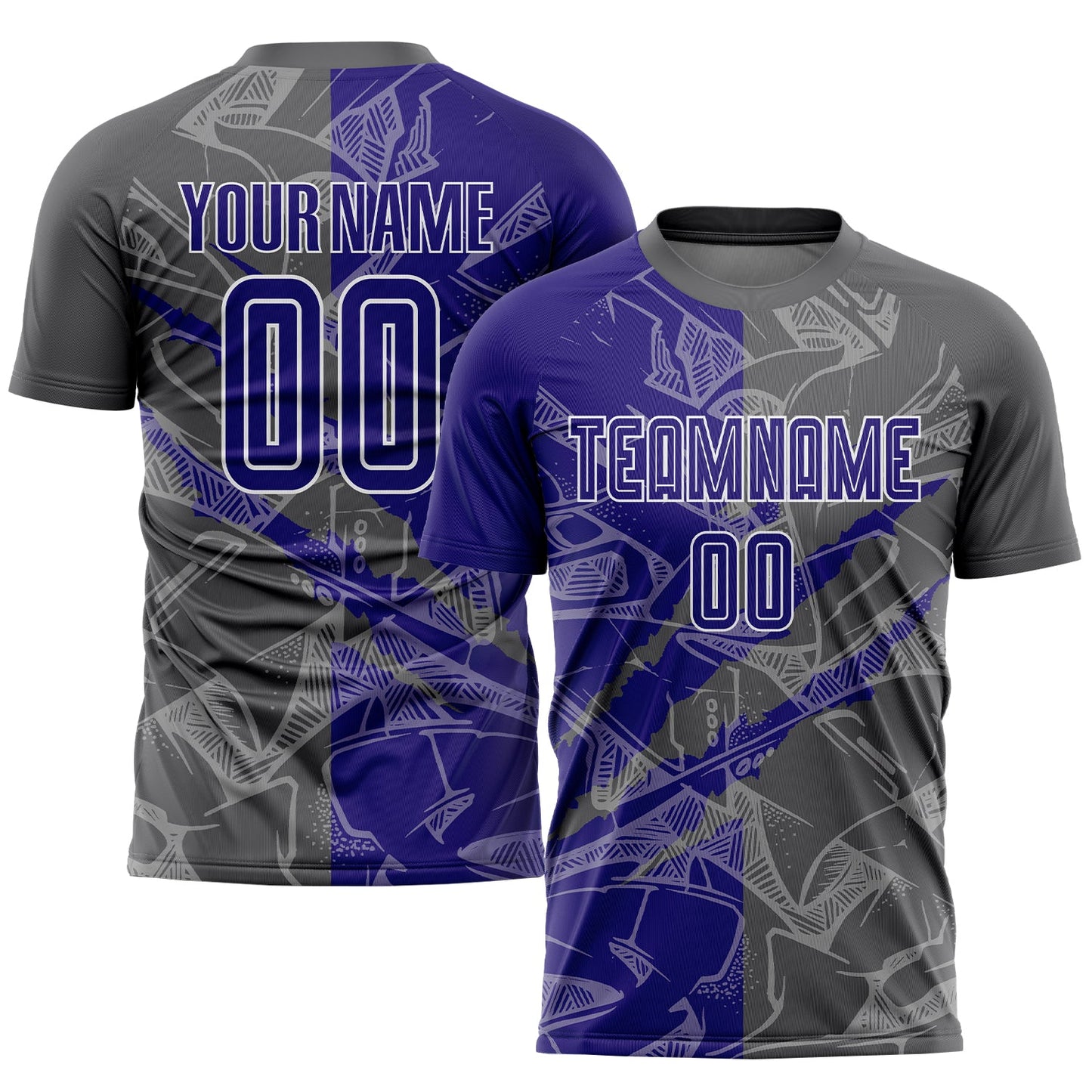 Custom Graffiti Pattern Dark Purple-Steel Gray Scratch Sublimation Soccer Uniform Jersey - Sky-Custom