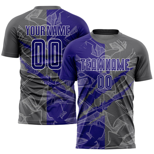 Custom Graffiti Pattern Dark Purple-Steel Gray Scratch Sublimation Soccer Uniform Jersey - Sky-Custom