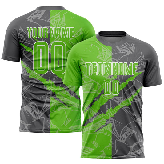 Custom Graffiti Pattern Aurora Green-Steel Gray Scratch Sublimation Soccer Uniform Jersey - Sky-Custom