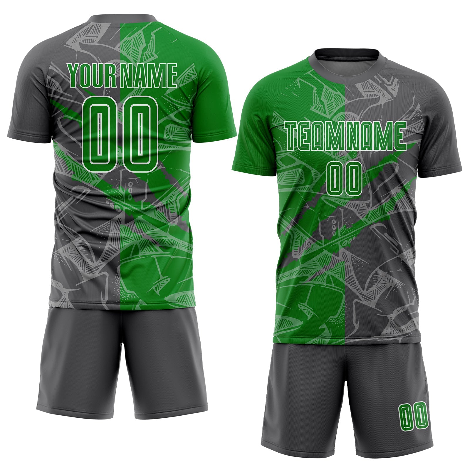 Custom Graffiti Pattern Grass Green-Steel Gray Scratch Sublimation Soccer Uniform Jersey - Sky-Custom