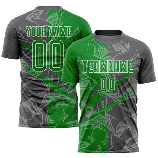 Custom Graffiti Pattern Grass Green-Steel Gray Scratch Sublimation Soccer Uniform Jersey - Sky-Custom