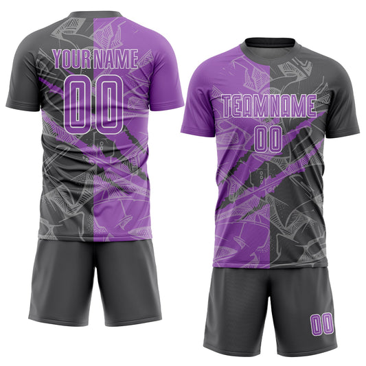 Custom Graffiti Pattern Medium Purple-Steel Gray Scratch Sublimation Soccer Uniform Jersey - Sky-Custom