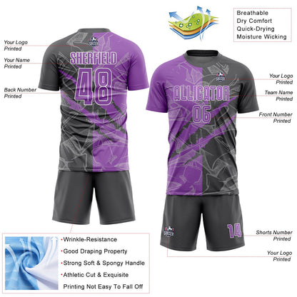 Custom Graffiti Pattern Medium Purple-Steel Gray Scratch Sublimation Soccer Uniform Jersey - Sky-Custom