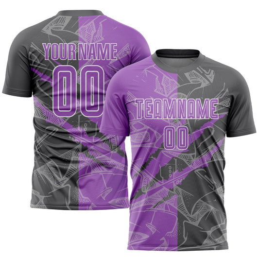 Custom Graffiti Pattern Medium Purple-Steel Gray Scratch Sublimation Soccer Uniform Jersey - Sky-Custom
