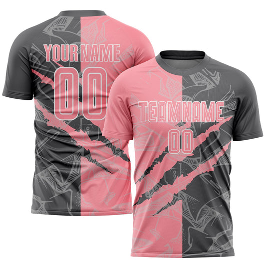 Custom Graffiti Pattern Medium Pink-Steel Gray Scratch Sublimation Soccer Uniform Jersey - Sky-Custom