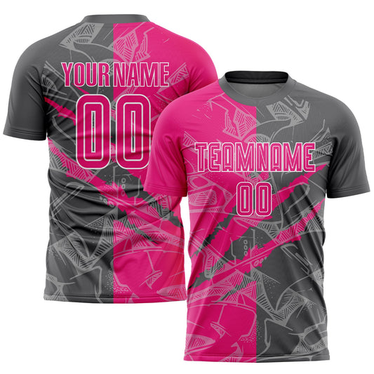 Custom Graffiti Pattern Hot Pink-Steel Gray Scratch Sublimation Soccer Uniform Jersey - Sky-Custom