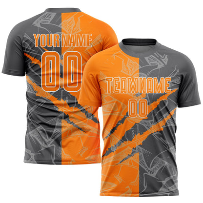 Custom Graffiti Pattern Bay Orange-Steel Gray Scratch Sublimation Soccer Uniform Jersey - Sky-Custom