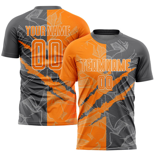 Custom Graffiti Pattern Bay Orange-Steel Gray Scratch Sublimation Soccer Uniform Jersey - Sky-Custom
