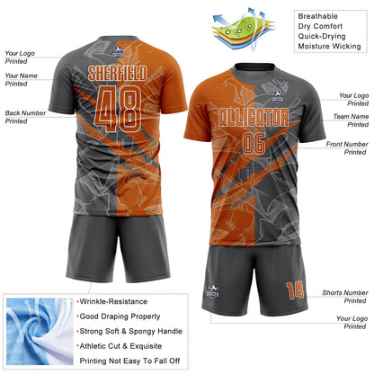 Custom Graffiti Pattern Texas Orange-Steel Gray Scratch Sublimation Soccer Uniform Jersey - Sky-Custom