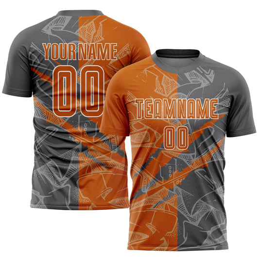Custom Graffiti Pattern Texas Orange-Steel Gray Scratch Sublimation Soccer Uniform Jersey - Sky-Custom