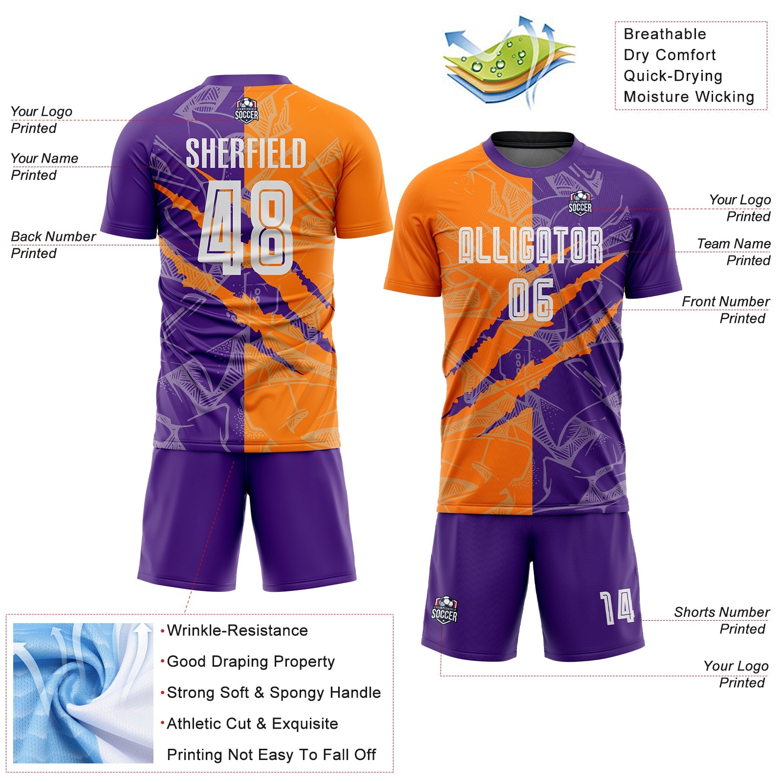 Custom Graffiti Pattern Bay Orange-Purple Scratch Sublimation Soccer Uniform Jersey - Sky-Custom