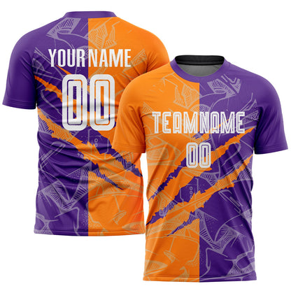 Custom Graffiti Pattern Bay Orange-Purple Scratch Sublimation Soccer Uniform Jersey - Sky-Custom
