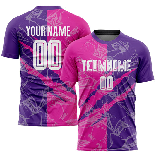 Custom Graffiti Pattern Deep Pink-Purple Scratch Sublimation Soccer Uniform Jersey - Sky-Custom