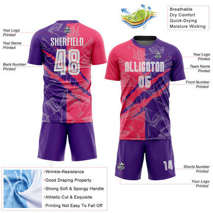 Custom Graffiti Pattern Neon Pink-Purple Scratch Sublimation Soccer Uniform Jersey - Sky-Custom
