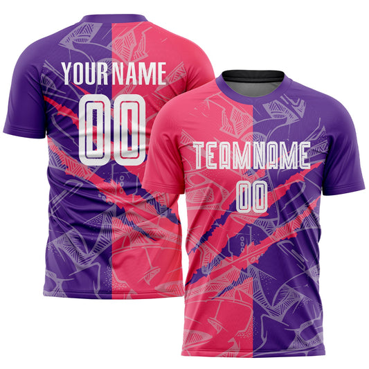 Custom Graffiti Pattern Neon Pink-Purple Scratch Sublimation Soccer Uniform Jersey - Sky-Custom