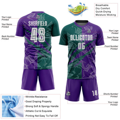 Custom Graffiti Pattern Midnight Green-Purple Scratch Sublimation Soccer Uniform Jersey - Sky-Custom