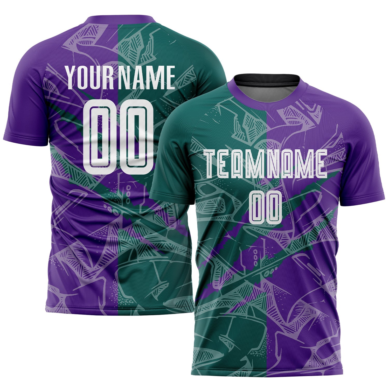 Custom Graffiti Pattern Midnight Green-Purple Scratch Sublimation Soccer Uniform Jersey - Sky-Custom