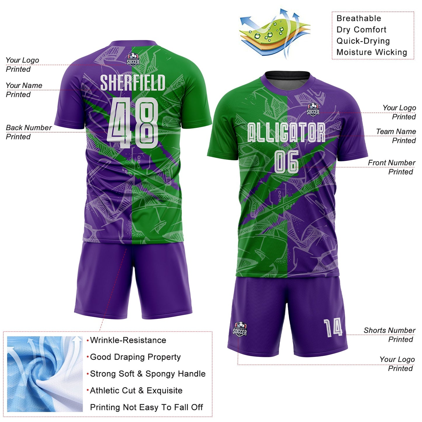Custom Graffiti Pattern Grass Green-Purple Scratch Sublimation Soccer Uniform Jersey - Sky-Custom