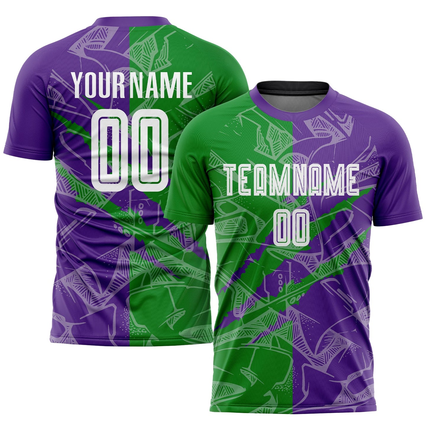 Custom Graffiti Pattern Grass Green-Purple Scratch Sublimation Soccer Uniform Jersey - Sky-Custom