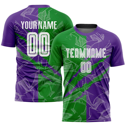 Custom Graffiti Pattern Grass Green-Purple Scratch Sublimation Soccer Uniform Jersey - Sky-Custom