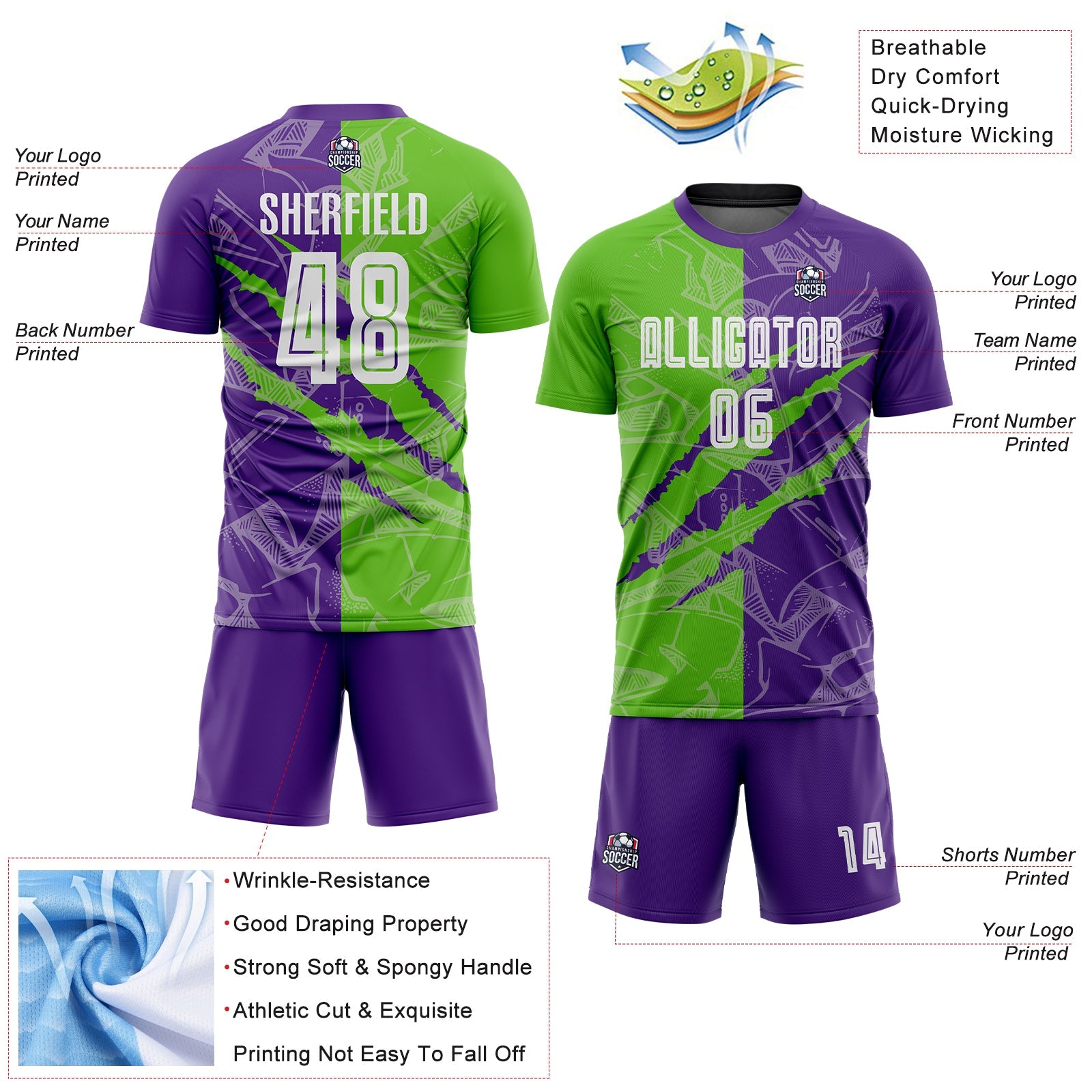 Custom Graffiti Pattern Aurora Green-Purple Scratch Sublimation Soccer Uniform Jersey - Sky-Custom