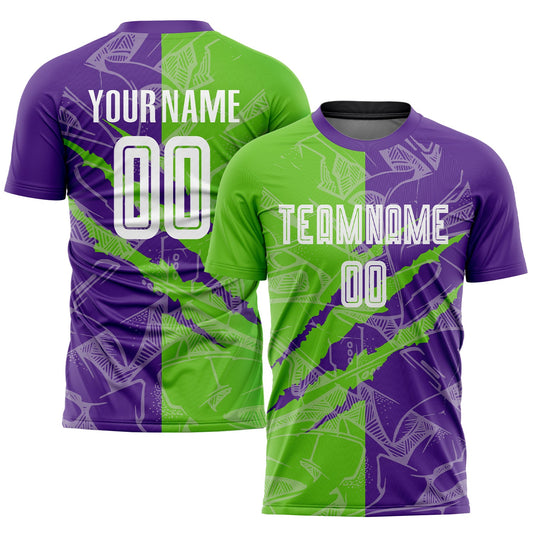 Custom Graffiti Pattern Aurora Green-Purple Scratch Sublimation Soccer Uniform Jersey - Sky-Custom