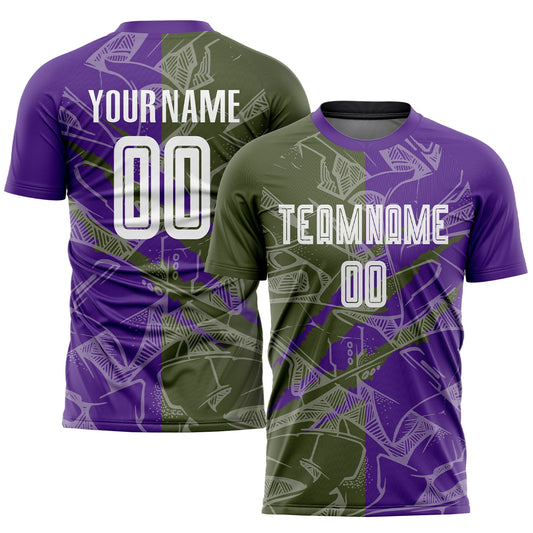Custom Graffiti Pattern Olive-Purple Scratch Sublimation Soccer Uniform Jersey - Sky-Custom